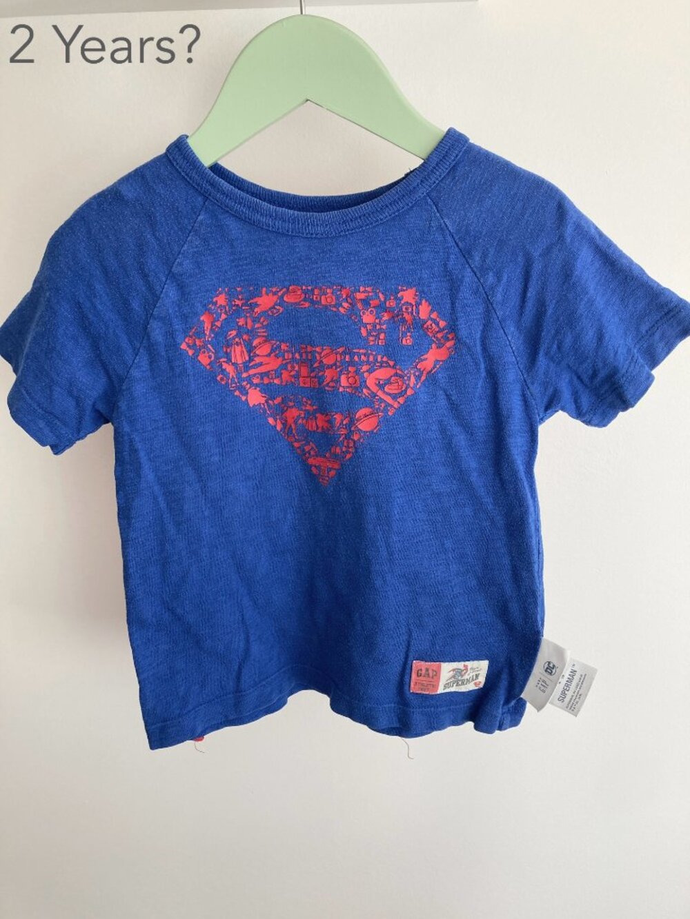 (🎨$3 PLAY) GAP 2 Years Toddler Superman Superman Blue Cape T-Shirt Tee Summer